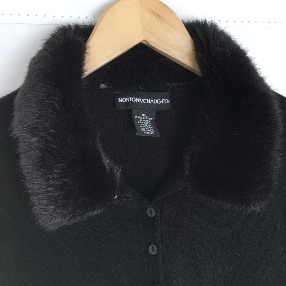 Norton McNaughton Black Sweater Top Faux Fur Collar Women’s Size XL - Picture 6 of 10